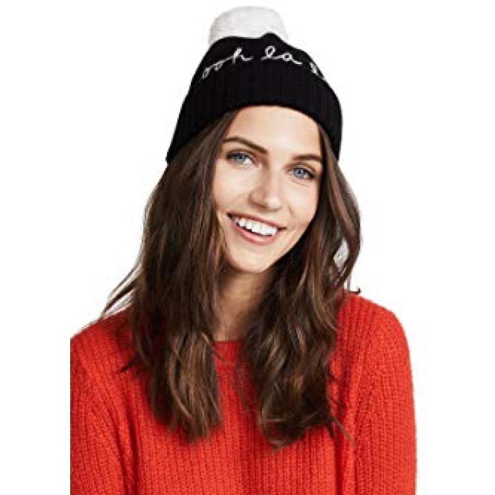 Kate Spade ‘ooh la la’ Pom Beanie Hat NWT in Black & White - Picture 14 of 14